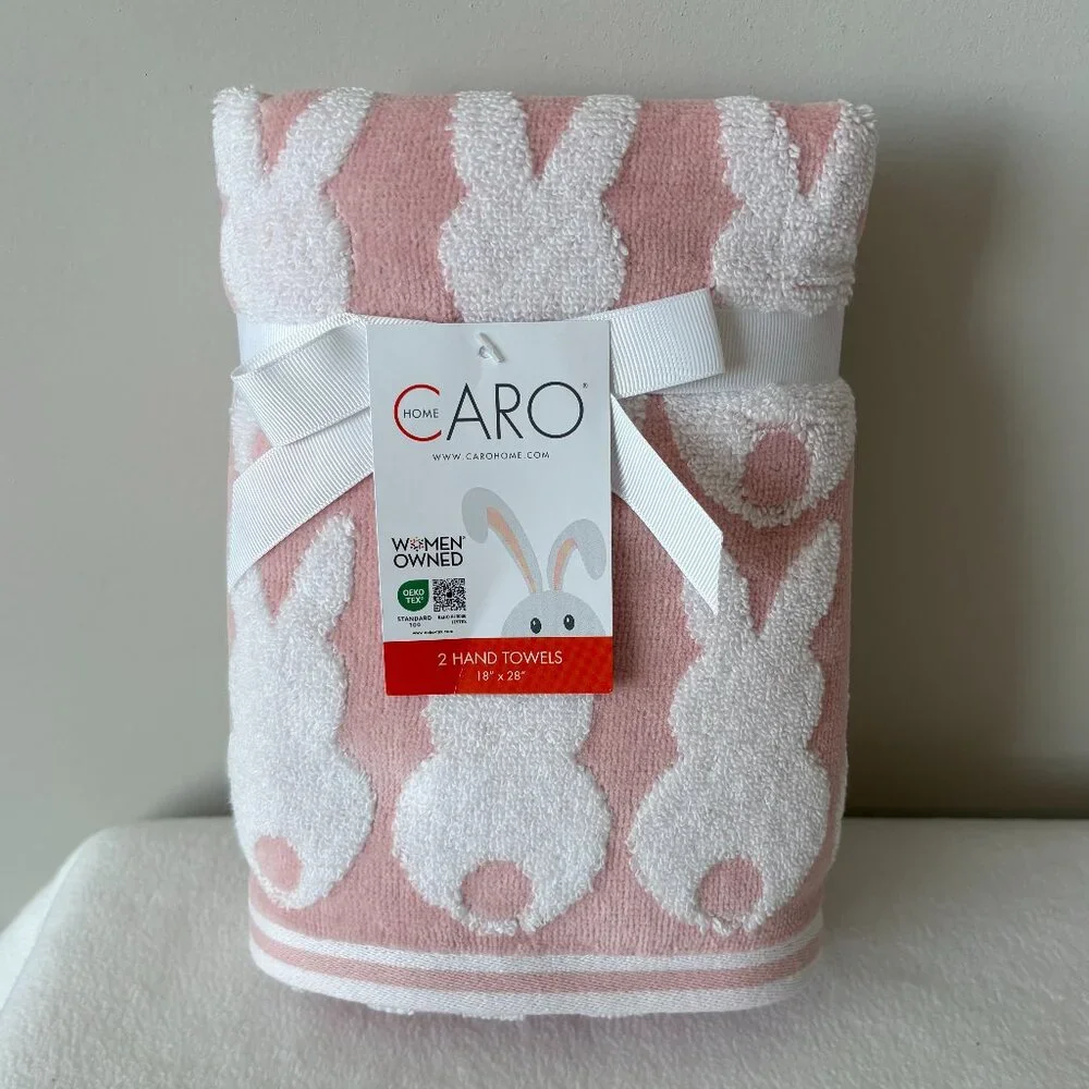 NWT - Caro Home 2 pk Bunny Back Rows Hand Towels - Pink